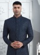 Dark Blue Embroidered Sherwani For Wedding